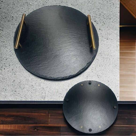 Black Slate Serveware / Cheeseboard w/ Stainless Steel Handles l New in Box - Picture 5 of 11